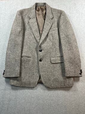 Vintage Harris Tweed Men's Handwoven Wool Blazer Gray 42